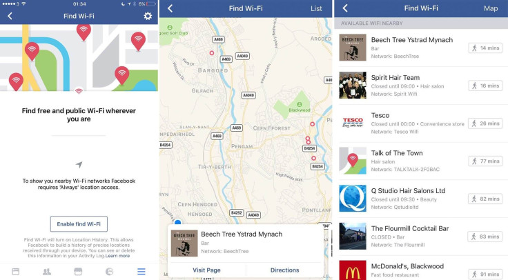 Facebook's Wi-Fi finding experiment not only finds locations near you with feee hotspots, it also shows you distance and directions to the location.