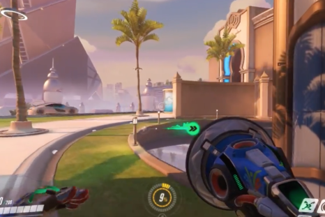 Lucio glancing at the majesty of Overwatch's newest map, Oasis.