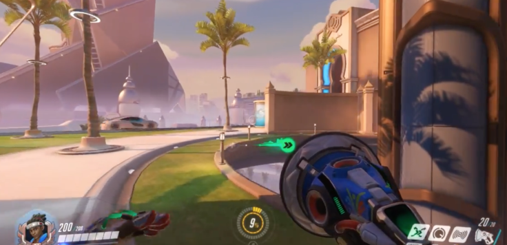 Lucio glancing at the majesty of Overwatch's newest map, Oasis.