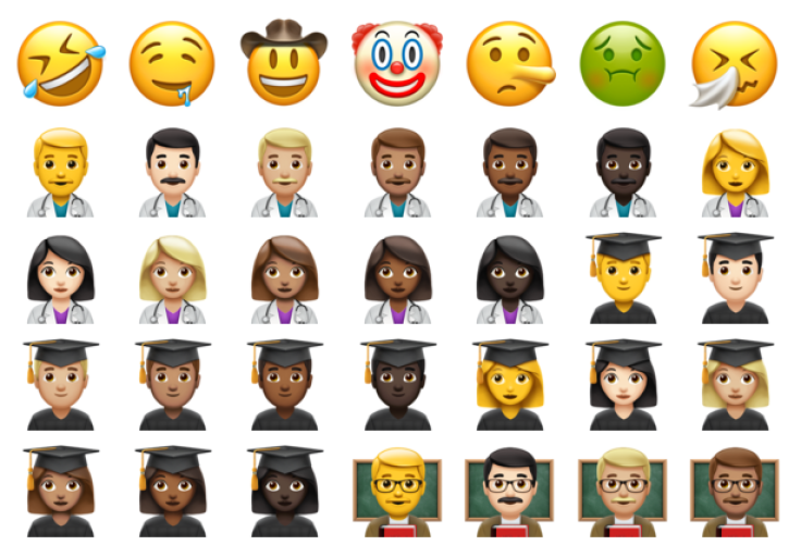 Some of the new emojis found in iOS 10.2 