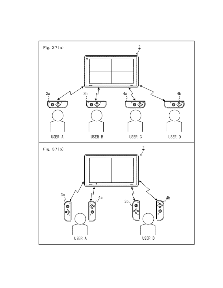 A patent filing showing up to four players on the Nintendo Switch