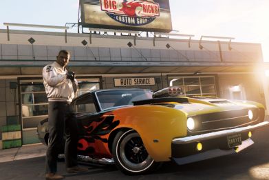 Lincoln in front of a customized car in Mafia 3