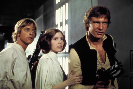Mark Hamill, Carrie Fisher and Harrison Ford as Luke, Leia and Han Solo.