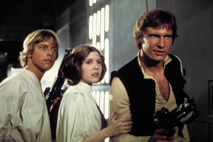 Mark Hamill, Carrie Fisher and Harrison Ford as Luke, Leia and Han Solo.