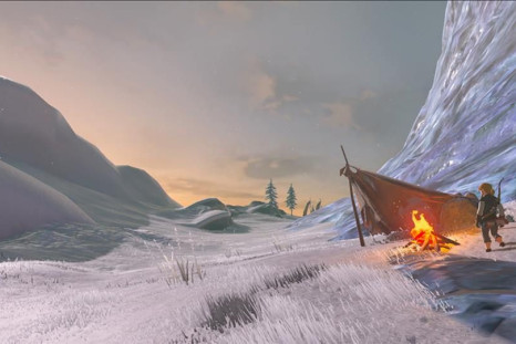 A screenshot of Link against the elements in Breath of the Wild.