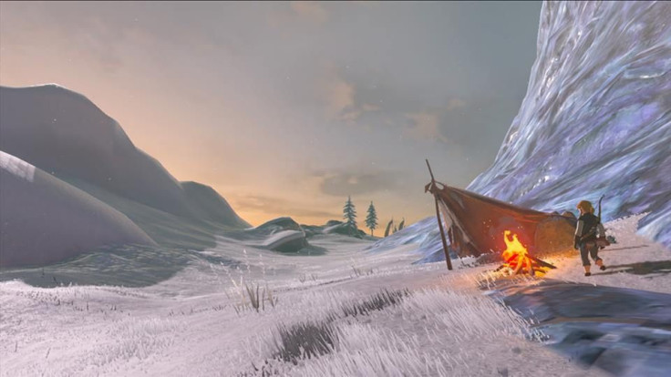 A screenshot of Link against the elements in Breath of the Wild.