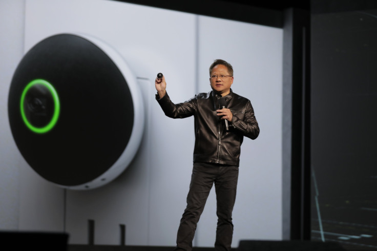 Co-founder Jen-Hsun Huang introduces the Nvidia Spot device at CES 2017.