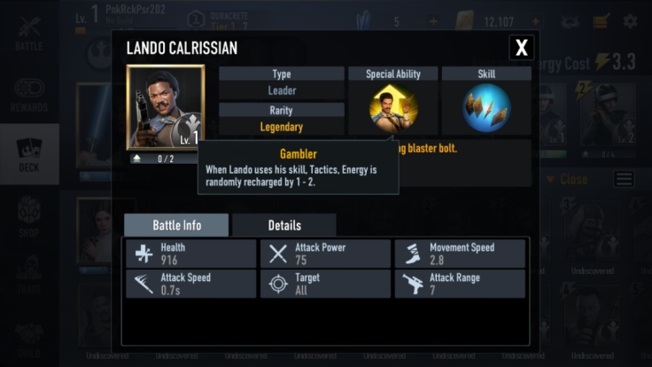 Lando is an early unlock with balanced use and a fairly strong unique. Just like his movie character, he can be used to handle dirty work while Nien Nunb comes in for a flank.