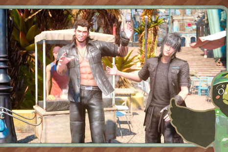 Noctis and Gladio in one of the new photo frames for Final Fantasy XV's Holiday Pack DLC.
