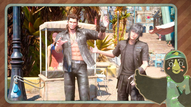 Noctis and Gladio in one of the new photo frames for Final Fantasy XV's Holiday Pack DLC.