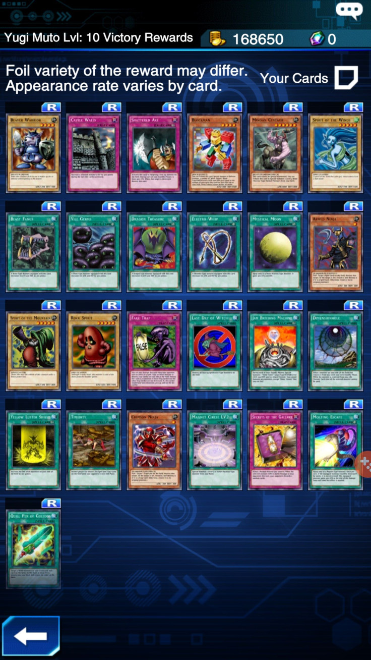 The level 10 rewards for beating Yugi Muto in 'Duel Links'