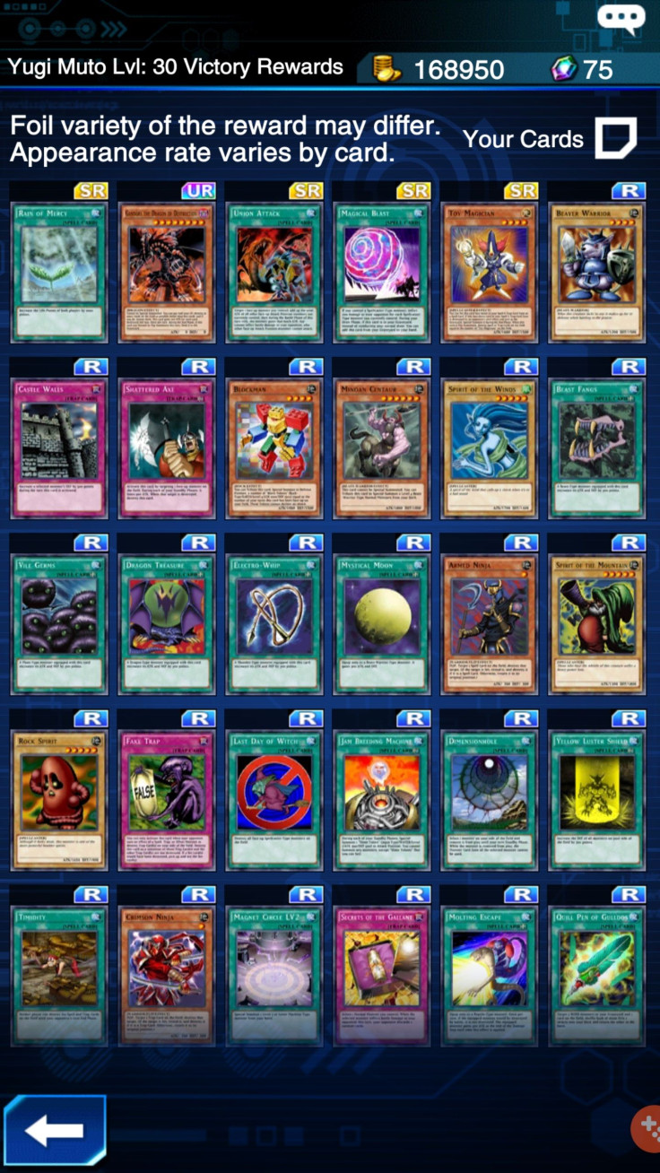 The level 30 rewards for defeating Yugi Muto in 'Duel Links'