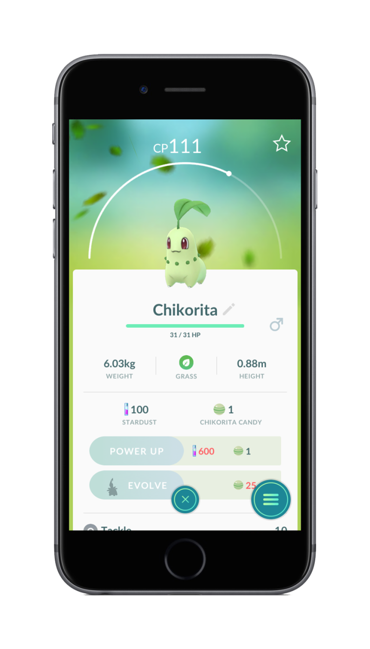 Chikorita's stats in the 'Pokemon Go' Gen 2 update.