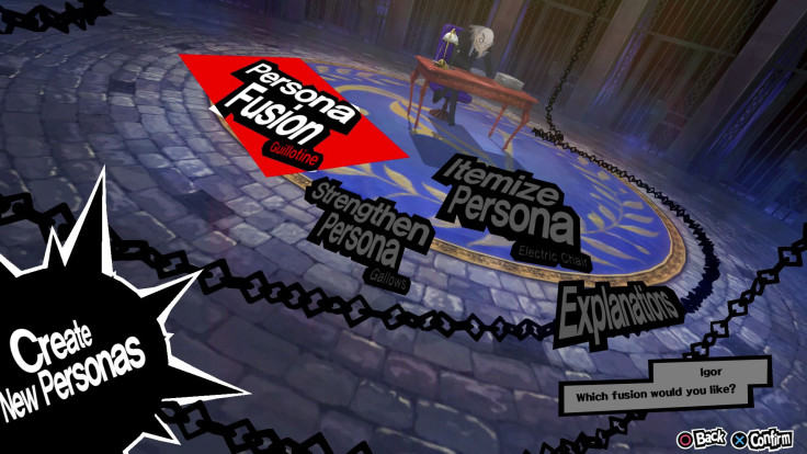 A look at the Velvet Room menu in 'Persona 5.'