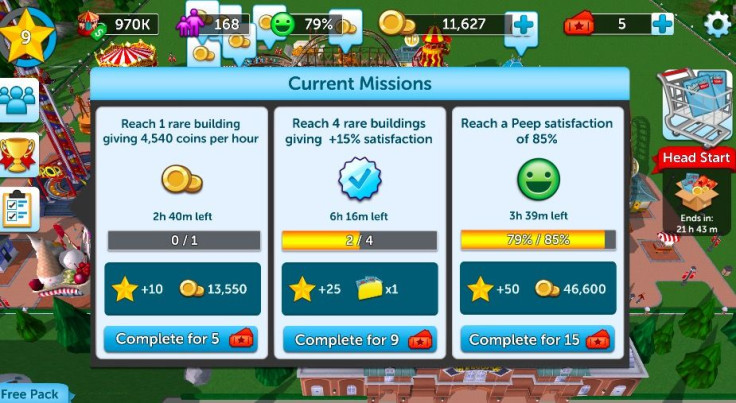 Completing Daily Missions can earn you coins, tickets and experience in RollerCoaster Tycoon Touch