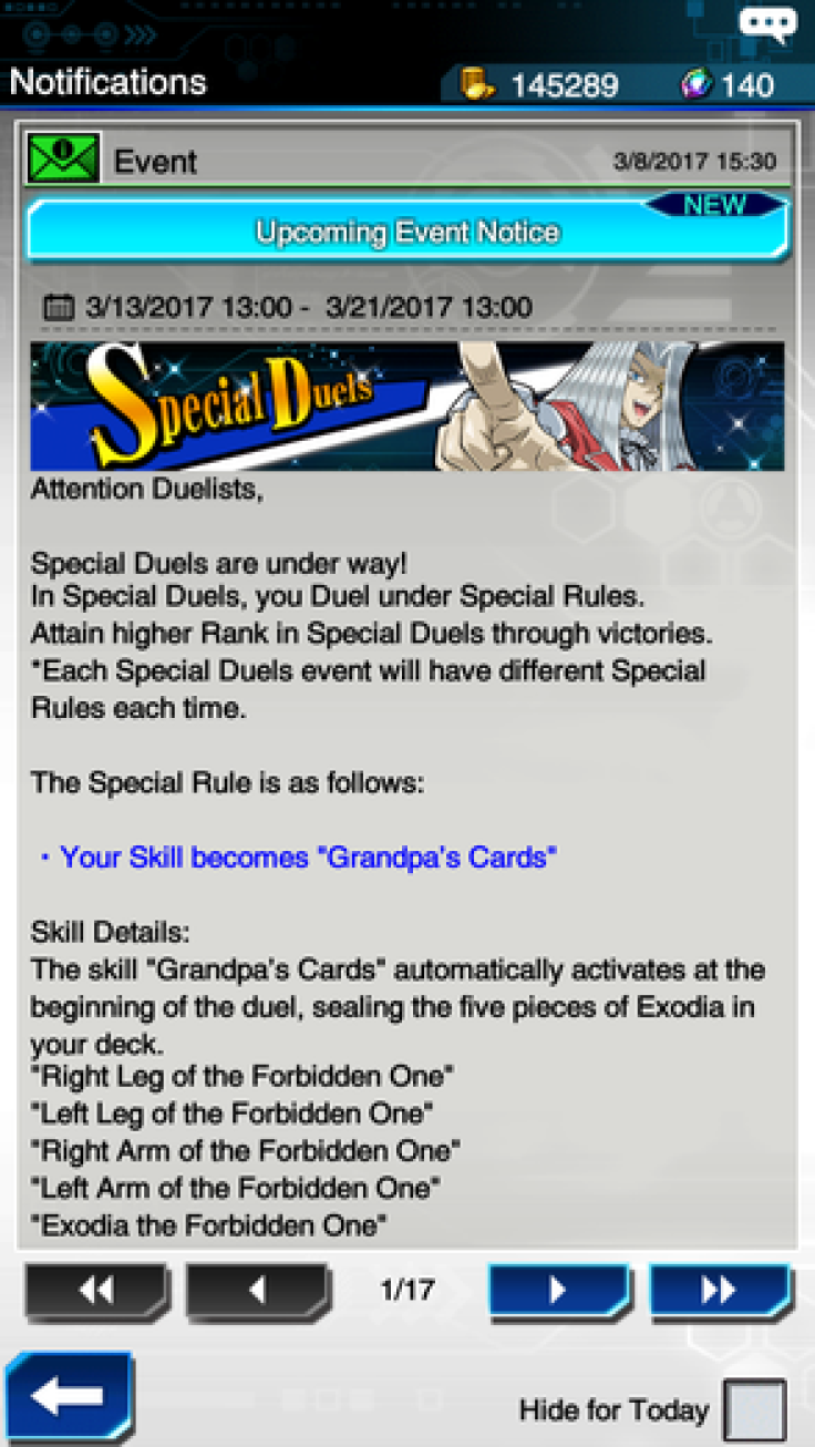 The Exodia event notice in 'Duel Links'