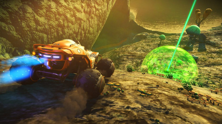 A land vehicle participating in a race in No Man's Sky