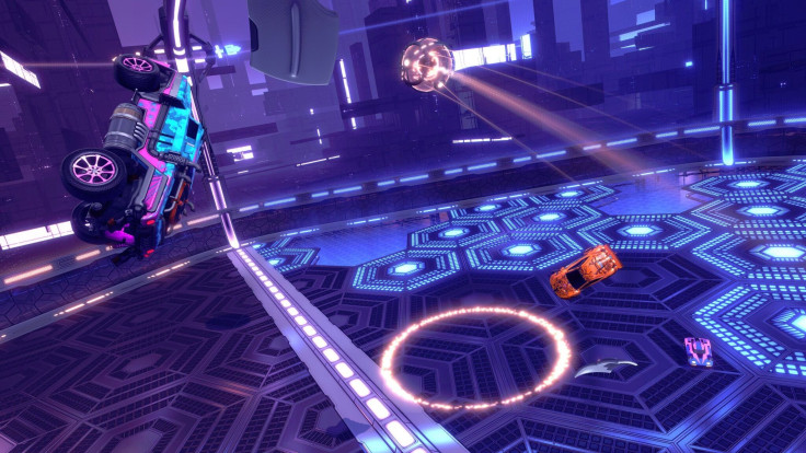 A game of Rocket League's newest game mode, Dropshot, in action