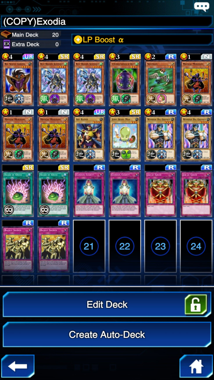 Our Exodia Deck with some of the cards we consistently won with in 'Duel Links'