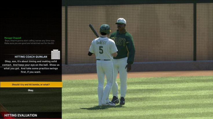 Road To The Show features new player interaction that determines the path your user player takes in his career. 