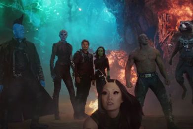 The Guardians of the Galaxy standing on a planet that fits Ego's description.