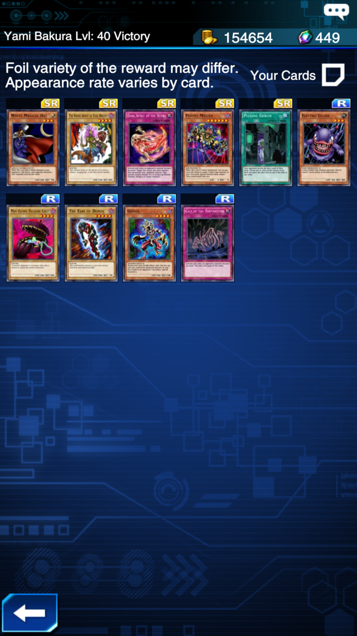 The cards you can win from Bakura in 'Duel Links'