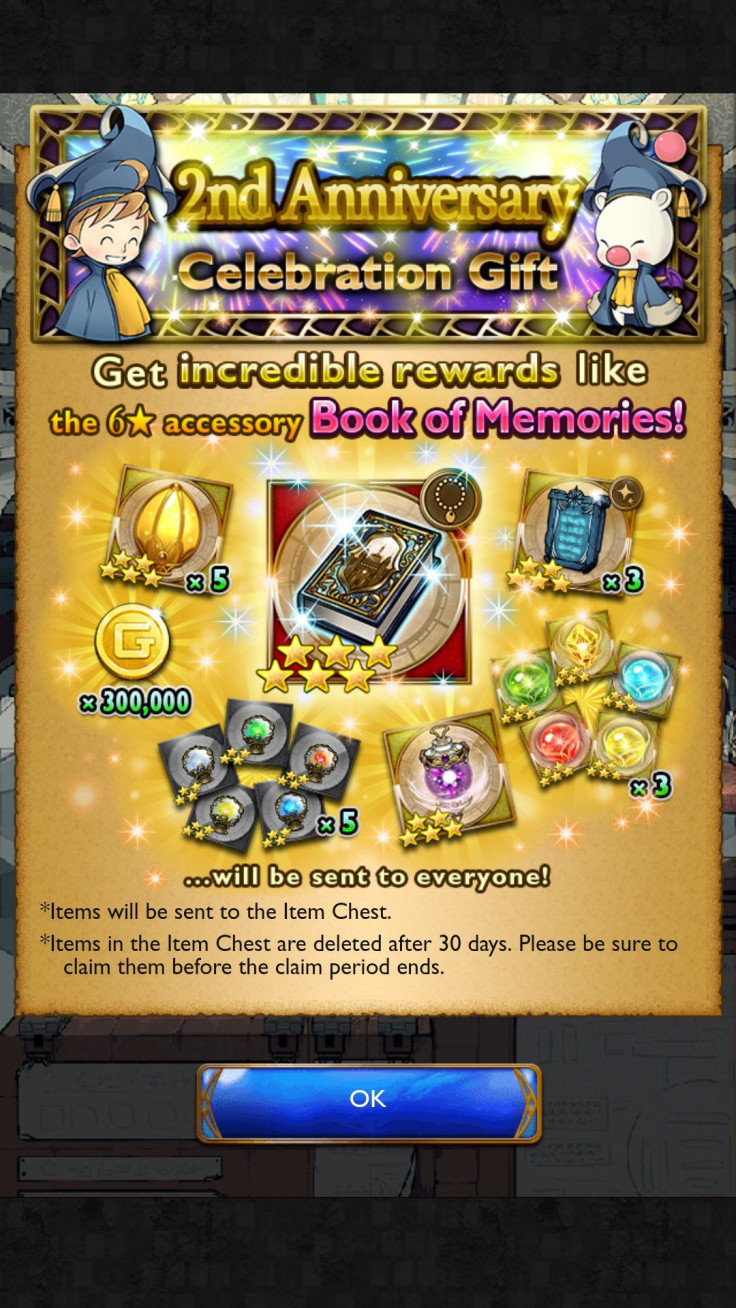 In-game rewards for Final Fantasy Record Keeper's second anniversary.