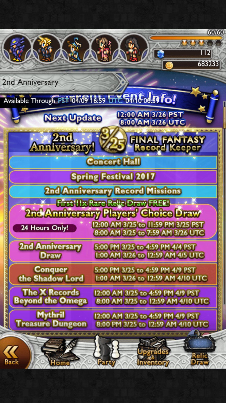 Events celebrating Final Fantasy Record Keeper's second anniversary.