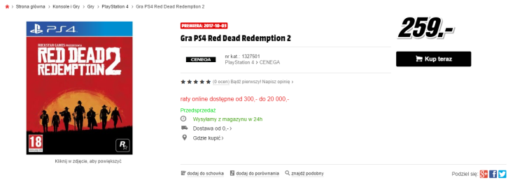 A Polish retailer listing 'Red Dead Redemption 2' allegedly leaks the game's October 3 release date.