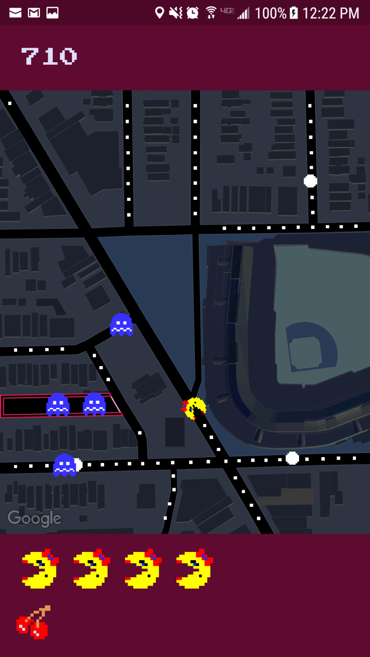 A game of Ms. Pac-Man in action on Google Maps