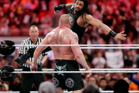 Brock Lesnar and Roman Reigns during their WrestleMania 31 match.