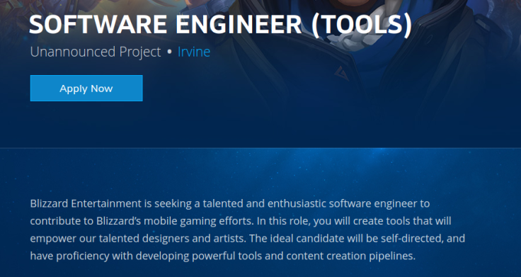 The job posting on the Blizzard website mentioning an unannounced mobile game