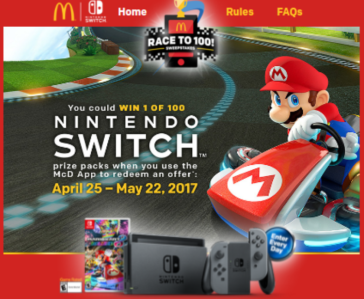 McDonald's is giving away 100 Nintendo Switch consoles.