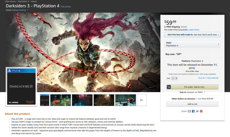 The listing for Darksiders 3 on Amazon