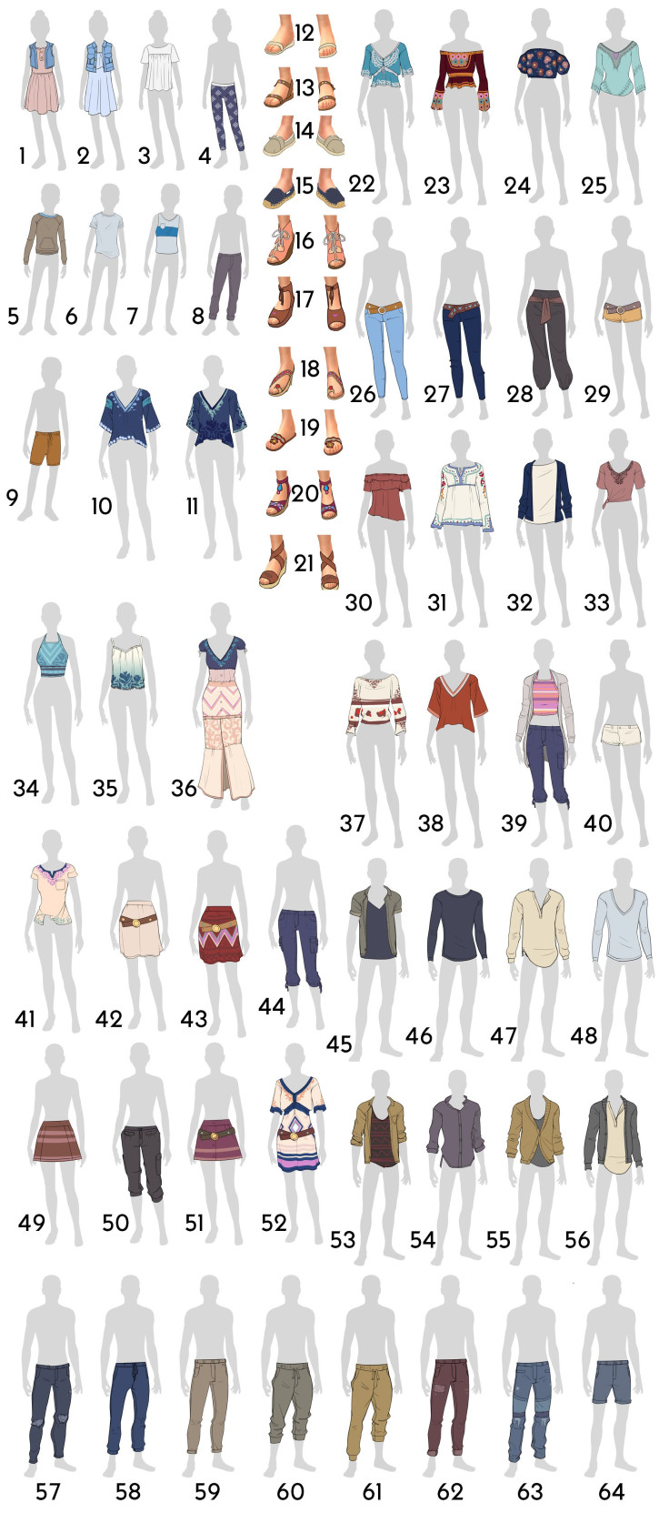 Choose 14 clothing items. 