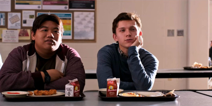 Ned (Jacob Batalon) and Peter (Tom Holland) in the school cafeteria. 