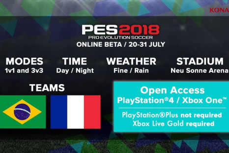 The online beta for PES 2018 is slated to begin on July 20 and run until July 31. 