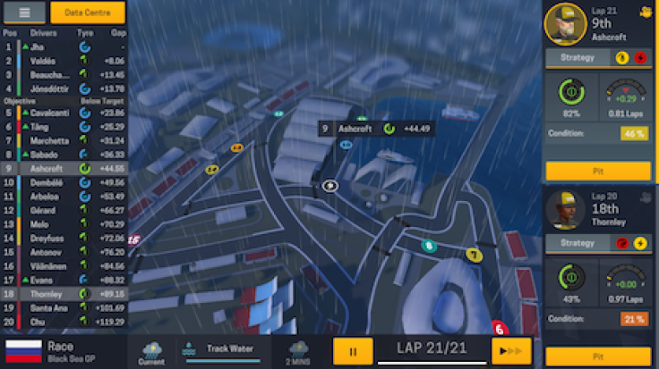 Keeping an eye on the weather plays an important role in pit stop strategy in Motorsports Manager Mobile 2.