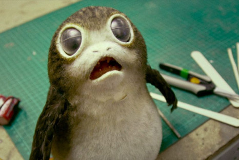 A porg, as seen in the Star Wars: The Last Jedi behind the scenes video.