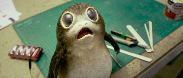 A porg, as seen in the Star Wars: The Last Jedi behind the scenes video.