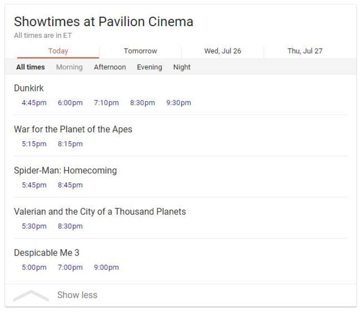 Pavilion Park Slope screening times for 7/24/17, nearly a year after closure.