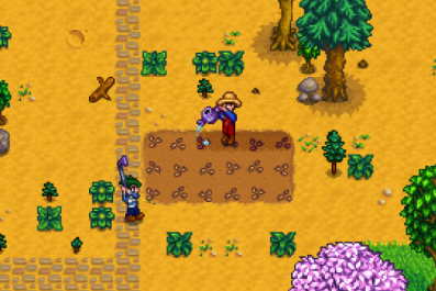 Two Stardew Valley players hard at work on a farm