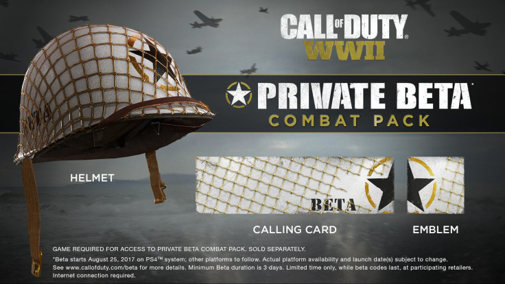 Call Of Duty: WWII has a Combat Pack that will reward beta participants with three special items. Get online early for a special helmet, calling card and emblem. Call Of Duty: WWII comes to PS4, Xbox One and PC Nov. 3.