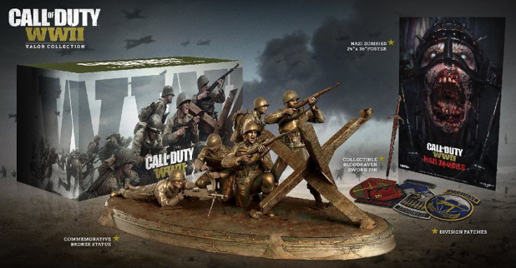 Call Of Duty: WWII has a Valor collector’s edition, and, from this image alone, it doesn’t appear to include the game. The set features a statue, poster and several pins. Call Of Duty: WWII comes to PS4, Xbox One and PC Nov. 3.