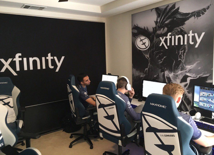 The Evil Geniuses playing a match of Dota 2 in their training facility