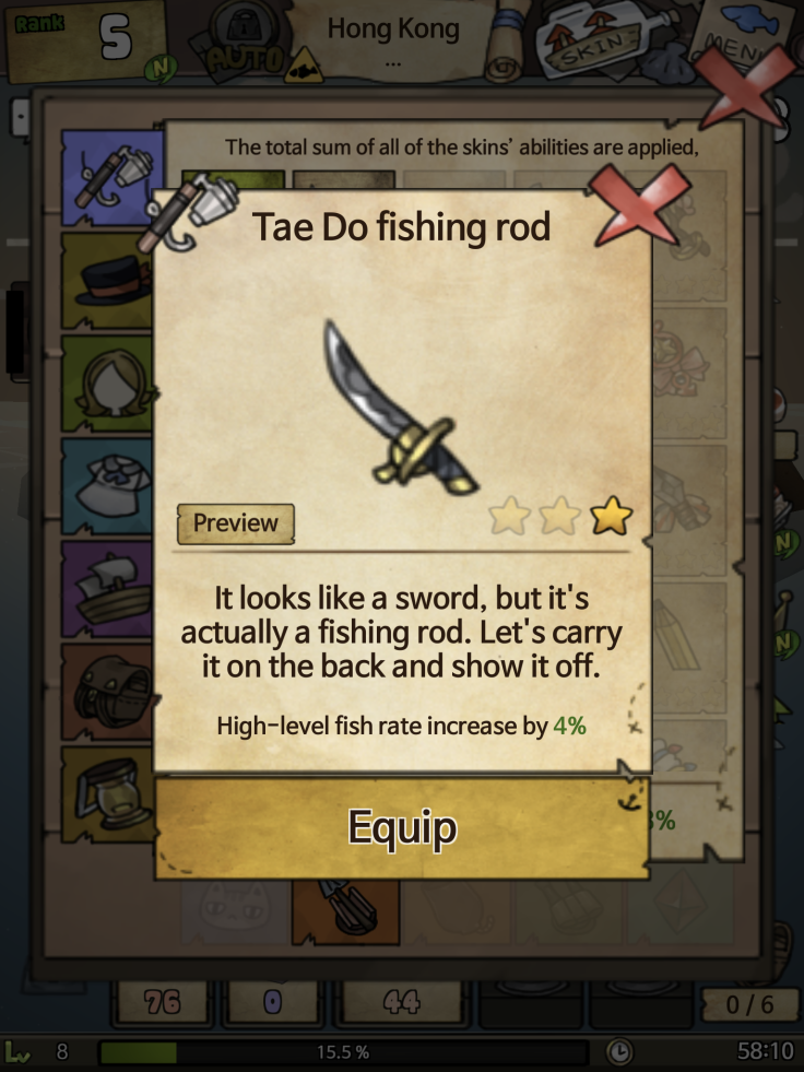 Purchasing new skins gives extra perks when fishing.