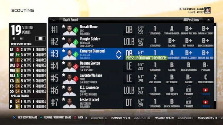 The Draft Board during Franchise Mode can now be altered.