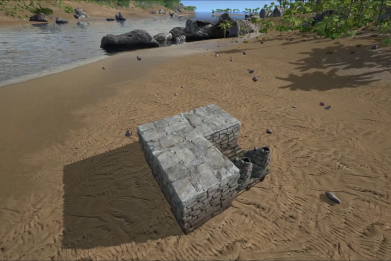 ARK: Survival Evolved beginners can build a tiny stone base like this. It has enough room for crafting, sleep and storage. ARK: Survival Evolved is available on PC, Xbox One, PS4, OS X and Linux.