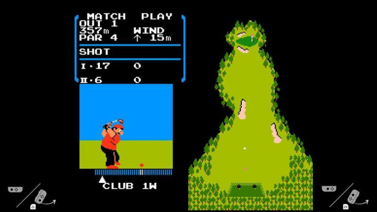 A screenshot for NES Golf on the Switch. You can see joy-con pictures in the corners of the image.