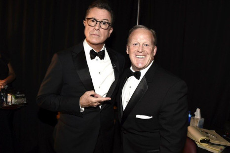 Sean Spicer and Stephen Colbert at the 2017 Emmys.
